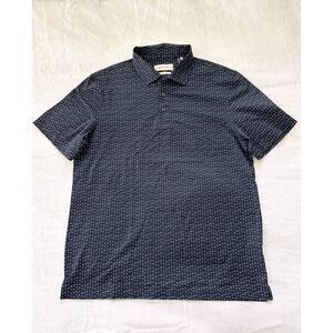 Bugatchi Golf Polo Shirt Mens XL Navy Blue Golf Ball Flag Short Sleeve Stretch